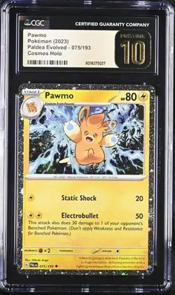 POKEMON CGC PRISTINE 10 PAWMO COSMOS HOLO 075/193 PALDEA EVOLVED - Image 1