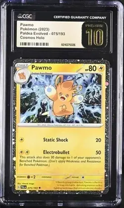 POKEMON CGC PRISTINE 10 PAWMO COSMOS HOLO 075/193 PALDEA EVOLVED - Image 5