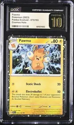 POKEMON CGC PRISTINE 10 PAWMO COSMOS HOLO 075/193 PALDEA EVOLVED - Image 7