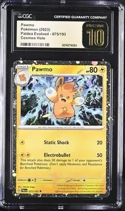 POKEMON CGC PRISTINE 10 PAWMO COSMOS HOLO 075/193 PALDEA EVOLVED - Image 9