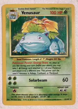 Vintage Pokemon Card Venusaur Base Set Holo Unlimited Rare Card 15/102 Nice - Image 1