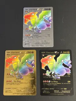 Pokemon TCG Card Fan Art lot of 3 bundle. Black Silver And Gold - Charzard VStar - Image 1