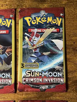 Pokemon Sun & Moon Crimson Invasion 3-Card Booster Packs Complete Art Set 4 Pack - Image 3