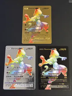 Pokemon TCG Card Fan Art lot of 3 bundle. Black Silver And Gold - Mewtwo GX - Image 1