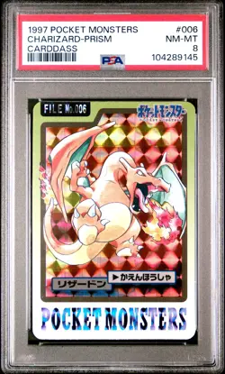 1997 POCKET MONSTERS CARDDASS #006 CHARIZARD-PRISM PSA 8 - Image 1