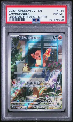 2023 POKEMON OBSIDIAN FLAMES POKEMON CENTER ETB PROMO SVP #044 CHARMANDER PSA 8 - Image 1