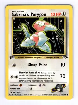 2000 Pokemon Gym2 Sabrina's Porygon #98 C 1st Edition NM - Image 1