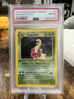 Pokemon 1st Edition Meganium Neo Genesis Holo Rare 11/111 PSA 8 NM-MT NICE SWIRL - Image 1