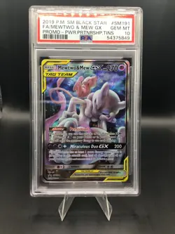 Pokemon Mewtwo and Mew GX SM191 Promo Tag Team 2019 PSA 10 - Image 1