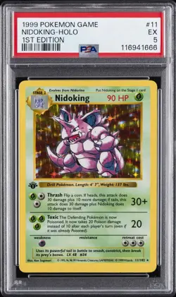 1999 POKEMON BASE SET 1ST EDITION #11 NIDOKING-HOLO PSA 5 - Image 1