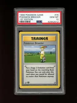 Pokemon PSA 10 GEM MINT Pokemon Breeder 1st Edition Base Set Rare Card 76 - Image 1