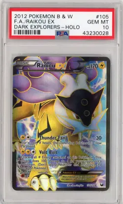 2012 Pokemon Black & White Dark Explorers Raikou EX Full Art 105/108 PSA 10 - Image 1