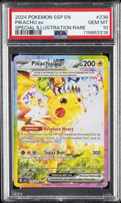 2024 POKEMON SSP EN-SURGING SPARKS SPECIAL ILLUSTRATION RARE PIKACHU EX PSA 10 - Image 1