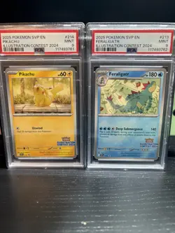 2025 POKEMON SVP EN PROMO ILLUSTRATION CONTEST 2024 PIKACHU & FERALIGTR PSA 9 - Image 1
