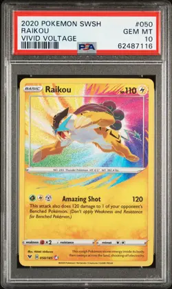2020 POKEMON SWORD & SHIELD VIVID VOLTAGE #050 RAIKOU PSA 10 - Image 1