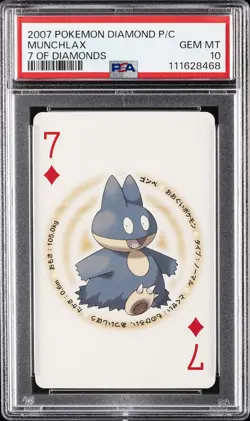 2007 POKEMON DIAMOND VERSION PLAYING CARDS 7 OF DIAMONDS MUNCHLAX PSA 10 - Image 1