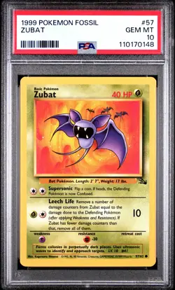 1999 POKEMON FOSSIL #57 ZUBAT PSA 10 - Image 1