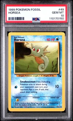 1999 POKEMON FOSSIL #49 HORSEA PSA 10 - Image 1