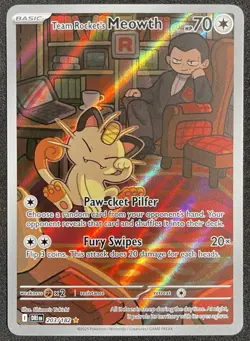 Team Rocket’s Meowth IR #203/182 NM -Destined Rivals Pokemon TCG -Near Mint - Image 1