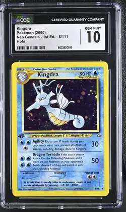 🌀 SWIRL 🌀 CGC 10 KINGDRA 8 NEO GENESIS HOLO 1ST EDITION POKEMON 🌀 SWIRL 🌀 - Image 1