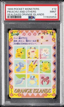 1999 POCKET MONSTERS SEALDASS ORANGE ISLANDS #12 PIKACHU AND OTHERS PSA 9 - Image 1