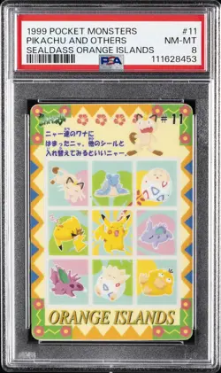 1999 POCKET MONSTERS SEALDASS ORANGE ISLANDS #11 PIKACHU AND OTHERS PSA 8 - Image 1