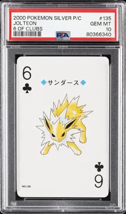 2000 POKEMON SILVER VERSION PLAYING CARDS 6 OF CLUBS #135 JOLTEON PSA 10 - Image 1
