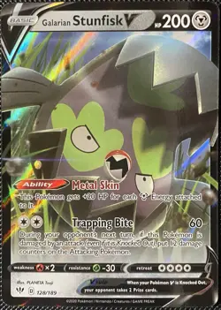 Galarian Stunfisk V 128/189 Swsh03: Darkness Ablaze Holo - Pokemon Card - Image 1