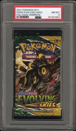 2021 POKEMON EVOLVING SKIES FOIL BOOSTER PACK UMBREON PSA 8 NEAR MINT - Image 1