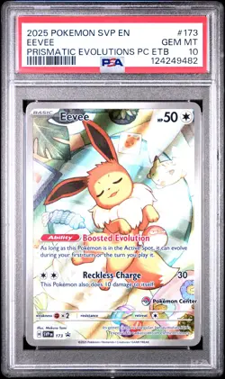 2025 POKEMON PRISMATIC EVOLUTIONS POKEMON CENTER ETB PROMO SVP #173 EEVEE PSA 10 - Image 1