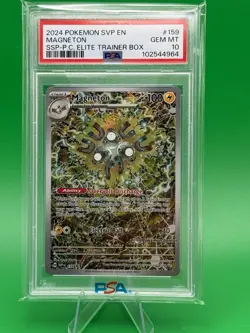 2024 POKEMON SVP SURGING SPARKS POKEMON CENTER ETB PROMO #159 MAGNETON PSA 10 - Image 1