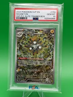 2024 POKEMON SVP SURGING SPARKS POKEMON CENTER ETB PROMO #159 MAGNETON PSA 10 - Image 3