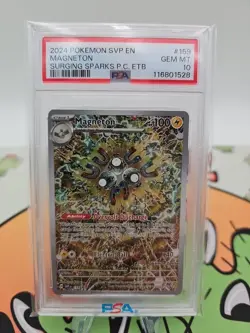 2024 POKEMON SVP SURGING SPARKS POKEMON CENTER ETB PROMO #159 MAGNETON PSA 10 - Image 1