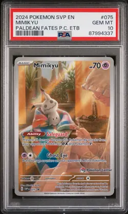 PSA 10 Mimikyu SVP 075 Pokemon Center Stamped Sv: Paldean Fates ETB Promo - Image 1
