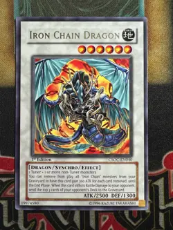 Yugioh Iron Chain Dragon CSOC-EN040 Rare 1st Edition LP - Image 1