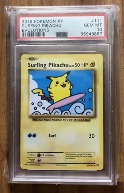 2016 Pokemon XY Surfing Pikachu Evolutions Graded Card PSA 10 Surf - Image 1