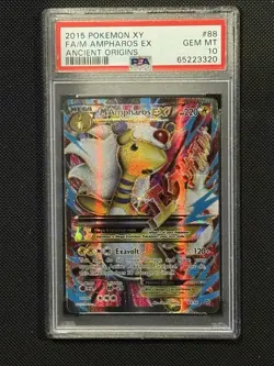 PSA 10 GEM MINT M Ampharos EX Full Art Pokemon Card 88/98 Ancient Origins - Image 1