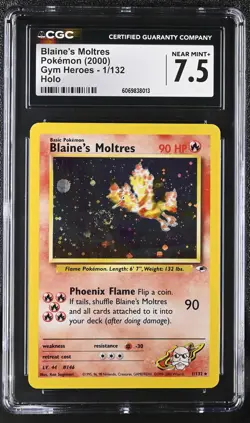 CGC 7.5 Blaine's Moltres 2000 Gym Heroes 1/132 Holo Graded Pokemon Card SWIRL - Image 1