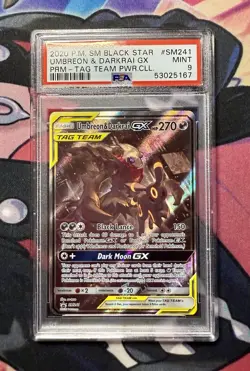 2020 Pokemon SM Black Star Promos Umbreon & Darkrai GX Tag Team SM241 PSA 9 - Image 1