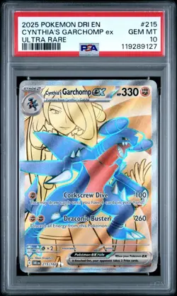 2025 POKEMON DRI EN-DESTINED RIVALS ULTRA RARE #215 CYNTHIA'S GARCHOMP EX PSA 10 - Image 1