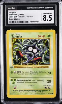 1999 POKEMON (1999) BASE SET - 1ST ED., GRAY STAMP #66/102 TANGELA CGC 8.5 - Image 1