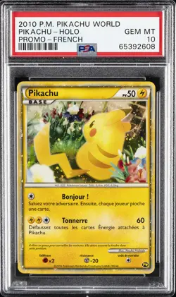 2010 POKEMON PIKACHU WORLD PROMO FRENCH PIKACHU-HOLO PSA 10 - Image 1