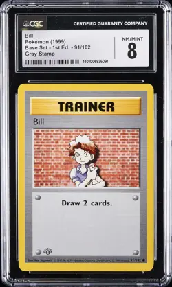 1999 POKEMON (1999) BASE SET - 1ST ED., GRAY STAMP #91/102 BILL CGC 8 - Image 1