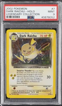 2002 POKEMON LEGENDARY COLLECTION #7 DARK RAICHU-HOLO PSA 9 - Image 1