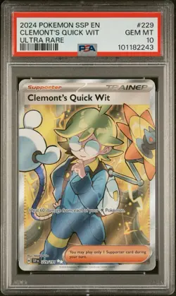 2024 POKEMON SSP EN-SURGING SPARKS ULTRA RARE #229 CLEMONT'S QUICK WIT PSA 10 - Image 1