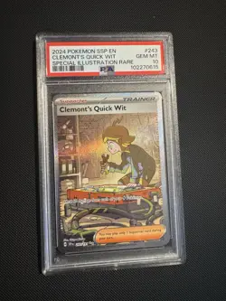 Pokemon TCG Clemonts Quick Wit Full Art Trainer Surging Sparks 229/191 PSA 10 - Image 1