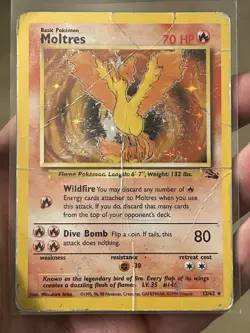 1999 Pokemon TCG Fossil Moltres Holo Rare Card #12/62 Vintage WOTC Damaged - Image 1