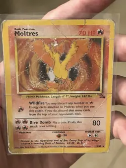 1999 Pokemon TCG Fossil Moltres Holo Rare Card #12/62 Vintage WOTC Damaged - Image 4
