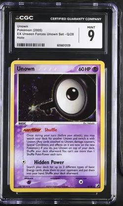CGC 9 MINT Unown 2005 EX Unseen Forces Unown Set Q/28 Holo Pokemon Card - Image 1