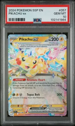 2024 POKEMON SSP EN-SURGING SPARKS #057 PIKACHU EX PSA 10 - Image 1